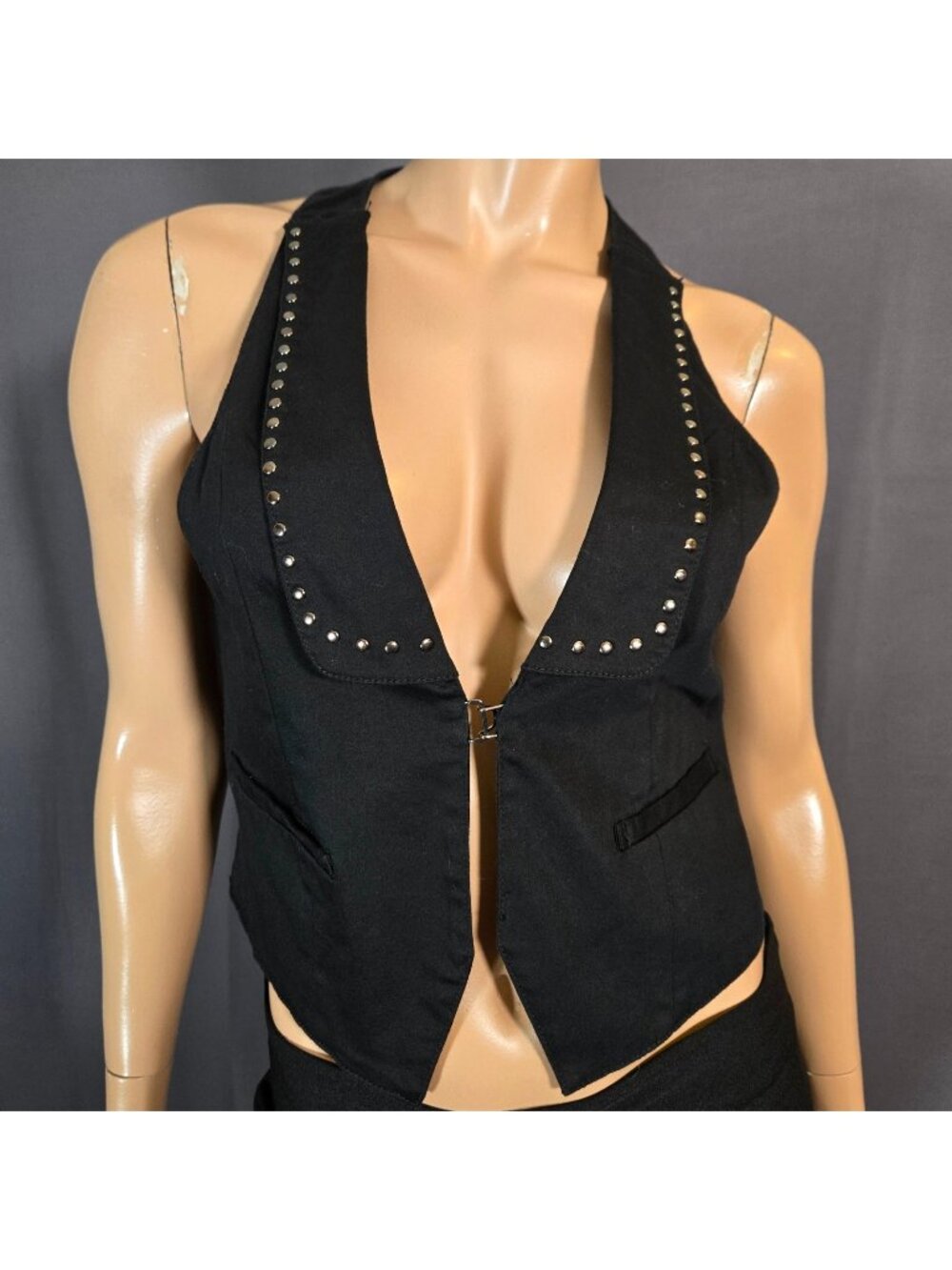 Vintage Y2K Black Studded Fitted Waistcoat Vest Size M Emo Indie Sleaze Goth